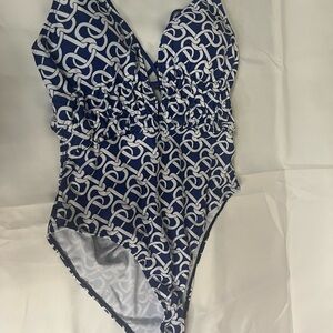 Navy and White Patterned Swimsuit